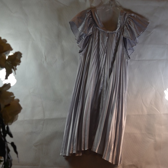 Silver Satiny Pleated /////dress SZ L - Picture 6 of 6